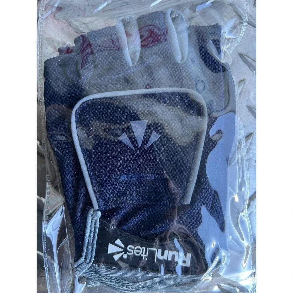 RunLites Cycling Bike Padded Fingerless Light Gloves With Battery Navy Sz Small